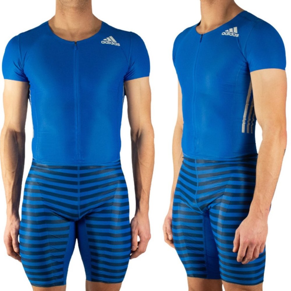 Adidas Adizero Short Sleeve Speed Compression Running Track Suit Blue